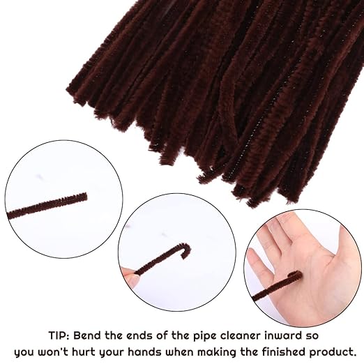 60 Pieces Brown Pipe Cleaners, Christmas Craft Pipe Cleaners,Pipe Cleaners Chenille Stem,Pipe Cleaners Bulk,Art Pipe Cleaners for Creative Home Decoration Supplies Arts and Crafts Project