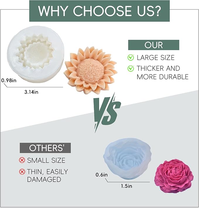 6 Pack Candle Molds for Candle Making, Moldes para Velas, Flower Molds Silicone Candle Molds for DIY Scented Candle, Soy Wax, Cake, Soap, Resin Casting Craft Making
