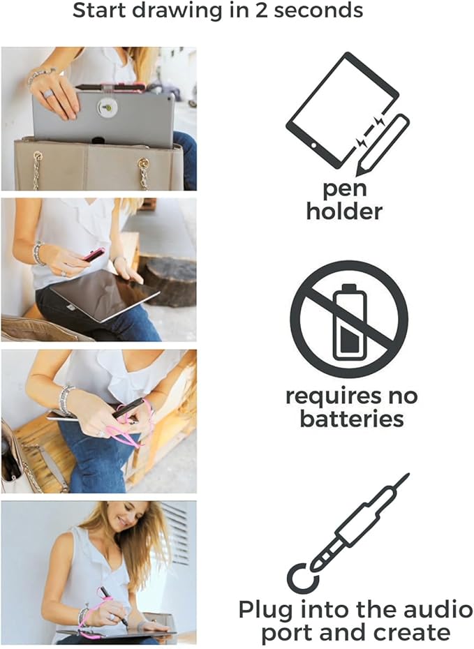 SonarPen - Pressure Sensitive Smart Stylus Pen with Palm Rejection and Shortcut Button. Battery-Less. Compatible with Apple iPad/iPhone/Android/Switch (Dirty Pink)