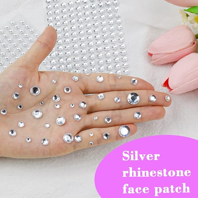 1799pcs Self Adhesive Face Gems Stickers, Hair Gems Rhinestones Stickers, Bling Jewels for Makeup, Crafts, Home Decor Scrapbooking Embellishments, 4 Sizes 3mm/4mm/5mm/6mm(Clear Rhinestones)