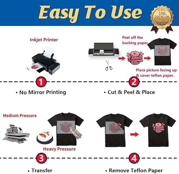 TransOurDream Heat Transfer Paper for Dark T Shirts (100 Sheets, 8.5x11", Dark 1.0) Iron on Transfers Paper for Inkjet Printer Printable Heat Transfer Vinyl for Dark Fabrics