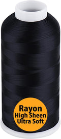 Simthread Rayon Embroidery Thread 5500 Yards, 40wt 100% Rayon Viscose for Commercial and Domestic Machines - Black 1000