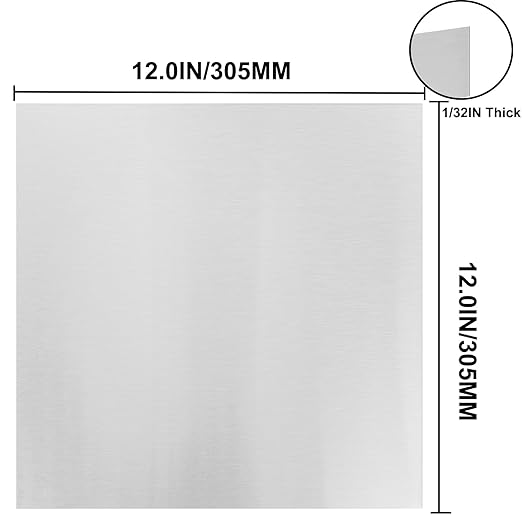 304 Stainless Steel Sheets Metal 12" x 12" x 1/32"(0.0315”) Inch 304 Stainless Steel Plates 20 Gauge(0.8MM) Stainless Steel Shim Stock Plates Metal Sheets for Crafting, Stovetop, Snow Frosted Surface