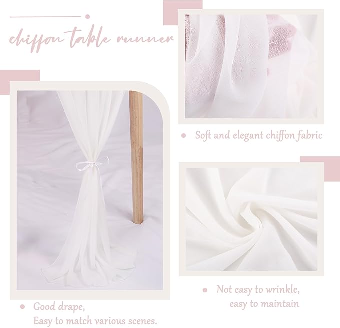 5 Packs 10ft White Chiffon Table Runner 30 x 120 Inches Romantic Sheer Table Runners for Wedding Party Bridal Baby Shower Birthday Holiday Decorations