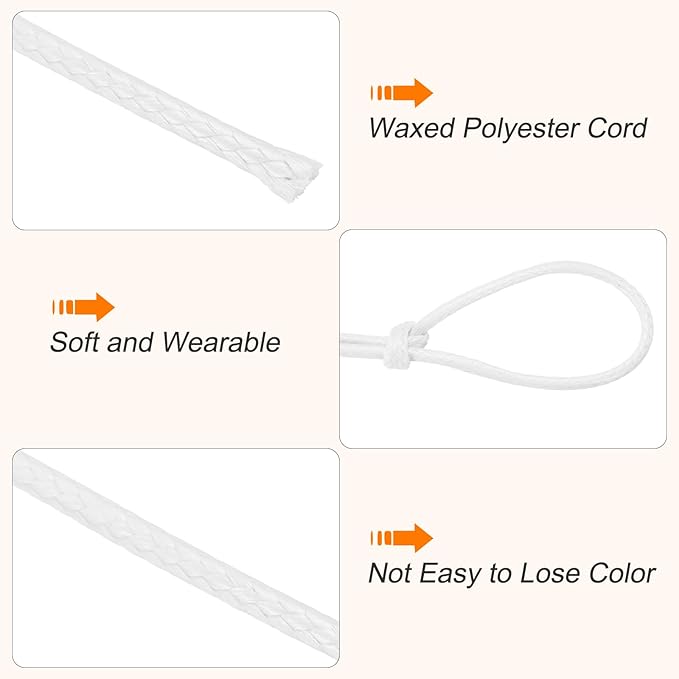 MECCANIXITY Waxed Cord 1.5mm Waxed Thread 87 Yard Wax String Leather Cord for Bracelet Making, Necklaces, Beading, Jewelry Making and DIY Crafts(White)