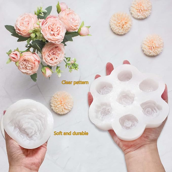 3 PCS Rose Flower Silicone Molds,Flower Candle Molds for Candle Making,Rose Peony Fondant Mold for Jelly Chocolate Cake Decorating, Epoxy Resin Wax Soap Clay Plaster Home Décor Handmade