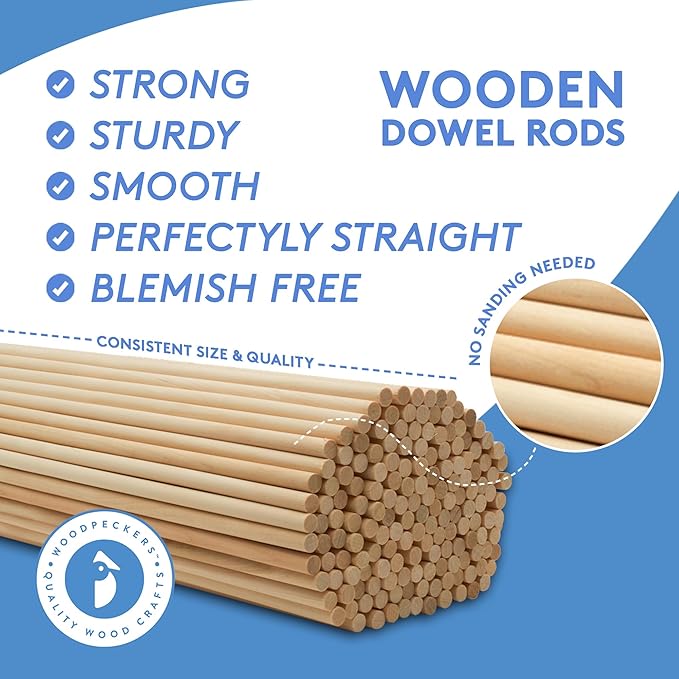 Dowel Rods Wood Sticks Wooden Dowel Rods - 2 x 36 Inch Unfinished Hardwood Sticks - for Crafts and DIYers - 25 Pieces by Woodpeckers