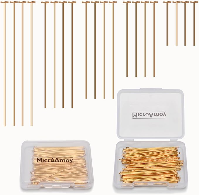 260pcs 18K Gold Filled Flat Head Pins Non Tarnish Craft Earring Bracelet Jewelry Making Accessories Supplies (20mm (0.78in, Gold-Flat Head Pin)