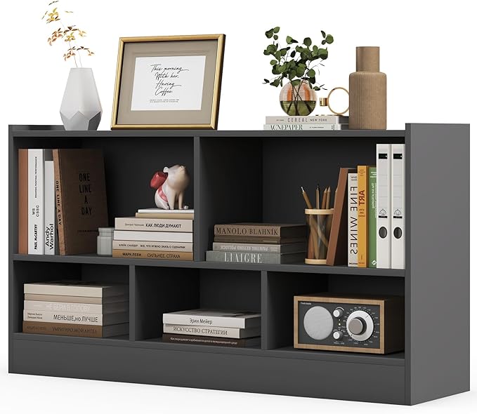 LOKO 2 Tier 5 Cube Bookcase, Open Shelf Storage Cabinet, Wooden Display Cabinet Shelf, Multipurpose Bookshelf for Living Room, Bedroom, Hallway, Home Office, Classroom (Grey)