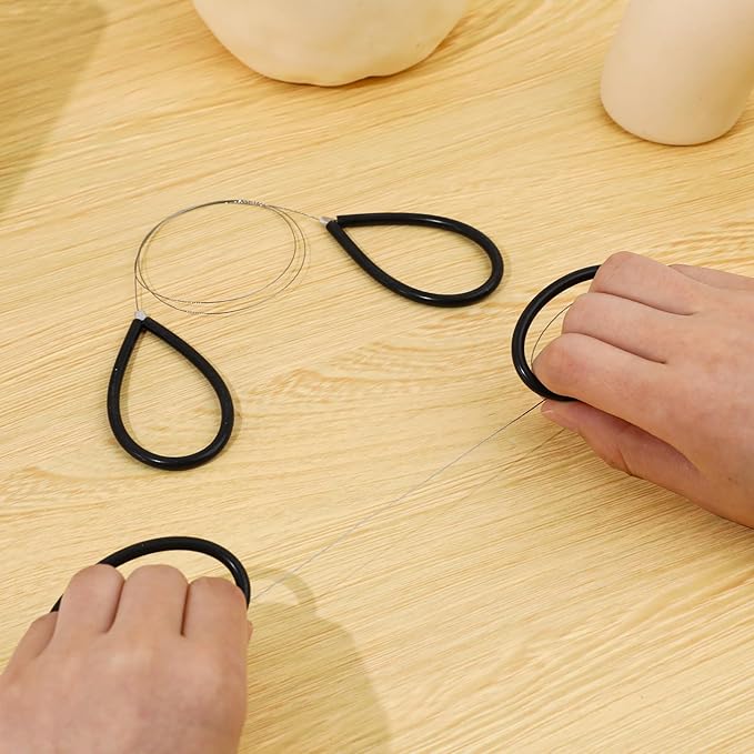 Clay Cutters Wire Steel Wire Clay Cutter Cutting Pottery Tools Cut Off Tools for Clay Artists with Black Handle Pottery Wheel Wire Tools 2 Pcs