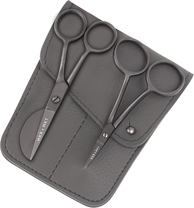 Small Embroidery 4.5 Inch Scissors Set of 2 Kit - Mini Double Bend Offset Duckbill and Double Bend Long Applique Needlepoint Blade with Pouch Sleeve (Black)