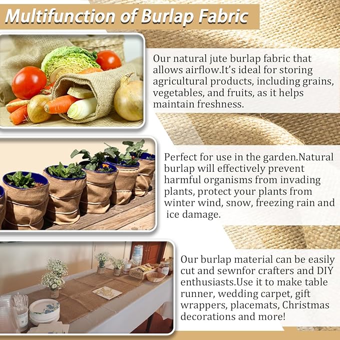 Burlap Fabric Roll, 40" x 15 Feet Burlap Garden Fabric Natural Jute for Decorations, Crafts, Weddings, Table Runner, Landscaping, Plants & Tree Covering