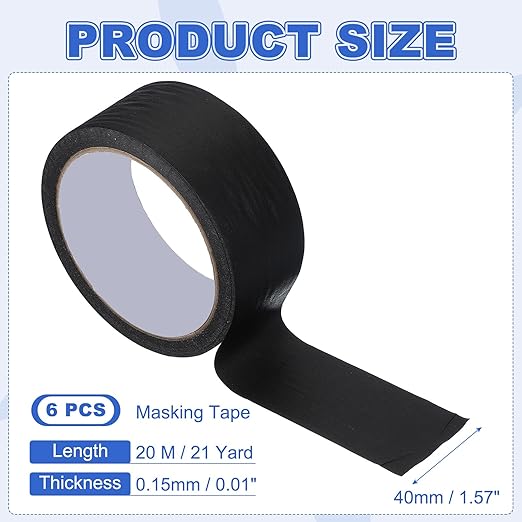 MECCANIXITY Masking Tape 1.6 Inch x 21 Yard Painter's Tape Black Paint Tapes for DIY Crafts Arts Drawing Decoration Labeling Car Painting Artist Teachers, Pack of 6