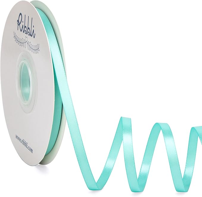 Ribbli Aqua Blue Satin Ribbon,Double Faced Satin 1/4 inch x Continuous 50 Yards,Aqua Blue Ribbon Use for Bows Bouquet,Gift Wrapping,Wedding Decoration,Floral Arrangement