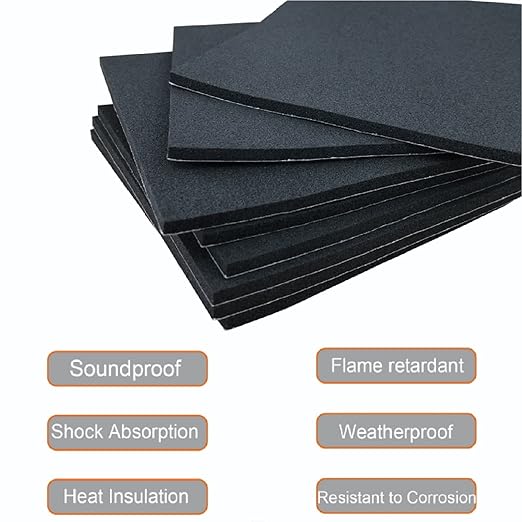 Adhesive Foam Padding, 8 Pieces Neoprene Foam Anti Vibration Pads High Density Closed Cell Foam Sheet, Insulation Soundproofing Black (6" x 6" x 1/16", 8 Pcs)