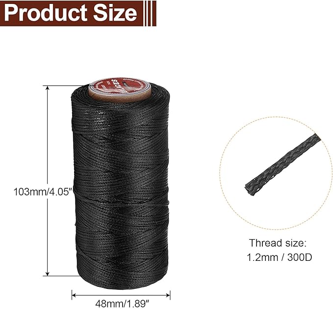 uxcell Flat Leather Sewing Waxed Thread, 140m / 153 Yards Polyester Wax String, 300D Wax Stitching Cord for Leather Crafts, Bookbinding, Bracelets Braided, Black