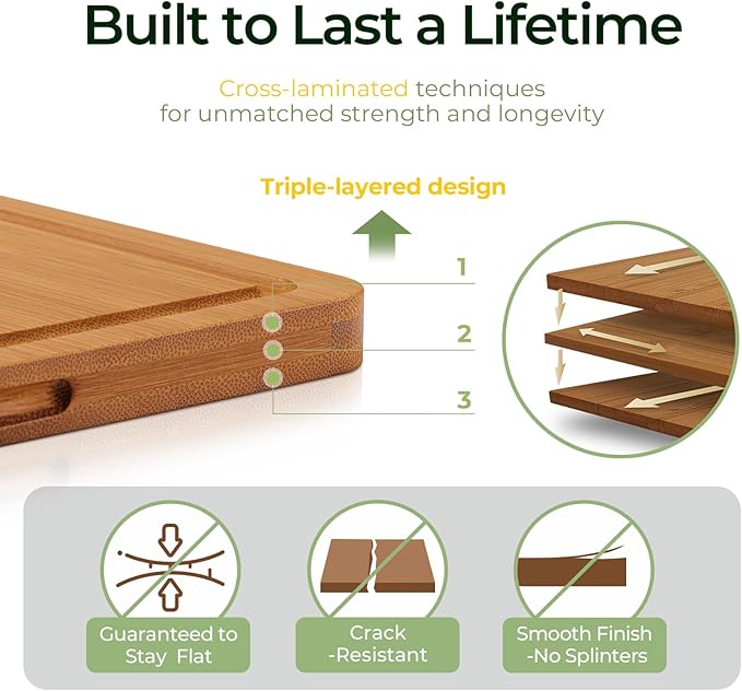 Extra Large Bamboo Cutting Board for Kitchen - 18 Inch Wood XL Cutting Boards with Juice Groove and Handles, Wooden Chopping Board for Meat, Cheese, Fruit & Vegetables (Pre Oiled, Brown)