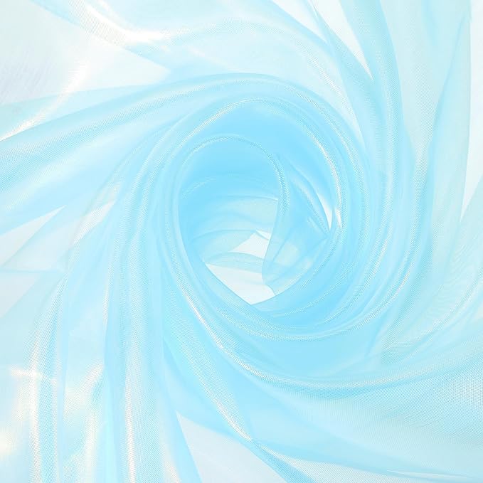 MECCANIXITY Iridescent Sheer Organza Fabric, 2 Yards x 59 Inches Solid Laser Holographic Shiny Fabric Organza Cloth for Wedding, Curtains, Costume, Photo Background, Light Blue