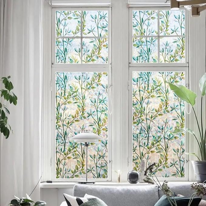 Finnez Window Privacy Film 3D Static Cling Window Film, No Glue Heat Control & 96% UV Blocking for Home Office, Decorative Frosted Glass Cover 35.4 Inch x 6.5 Feet