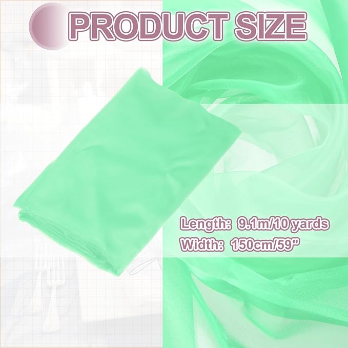MECCANIXITY Iridescent Sheer Organza Fabric, 10 Yards x 59 Inches Solid Holographic Shiny Fabric Organza Cloth for Wedding, Curtains, Costume, Photo Background, Mint Green