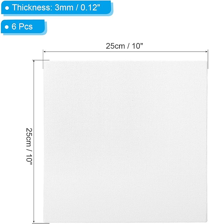 PATIKIL 10x10 Canvas Boards for Painting, 6 Pack 100% Cotton Square Triple Primed Stretched Blank Art Canvas Panel Bulk Thin for Acrylic, Oil, Tempera Paints, White