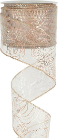 MEEDEE Floral Rose Wired 2.5 Inch Rose Gold Organza Sheer Ribbon, Wedding Bouquet Ribbon, 25 Yards Roll, Pink, For Crafts, Valentine Bow Making, Decor