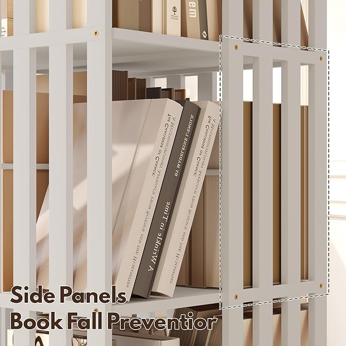 YOWOS Rotating Bookshelf Tower, 360 Display Spinning Bookcase, Bamboo Bookshelf Floor Standing Storage Rack, Wood Narrow Book Shelf Organizer for Kids&Adults (White, 4 Tier)