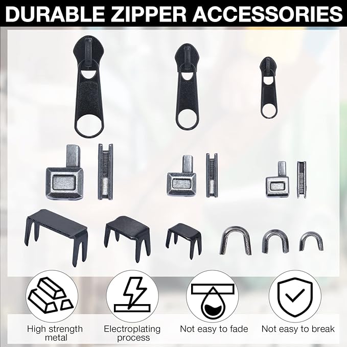 217 Pieces Zipper Repair Kit Replacement, Zipper Pulls, Head Slider, Installation Tools, Stopper Slider Repair Tool Kit for Metal Plastic Nylon Coil Jacket Zippers (Size 8/5/3)