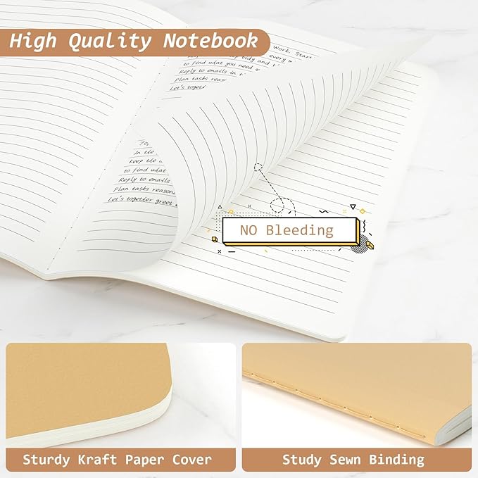 Oucaru Journaling Notebooks A5 College Ruled Notebook 32 Pack Lined Small Kraft Notebooks Bulk 8.3x5.5 Inches, Brown Composition Notebooks Writing Journal School Supplies for School Work and Travel