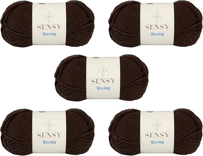 5 Skeins of Sensy Roving Yarn, 3.5 oz, 132 Yards, Gauge 5 Bulky (Dark Chocolate)