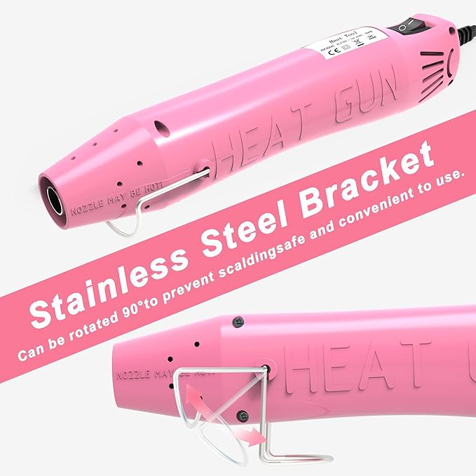 Heat Gun, Mini Heat Gun for Shrink Tubing, Portable Heat Gun for DIY Crafts, 300W Heat Air Gun with Reflector Nozzle, Shrink Wrap Gun Tool for Shrink Packaging PVC, Drying Paint, Clay - Pink