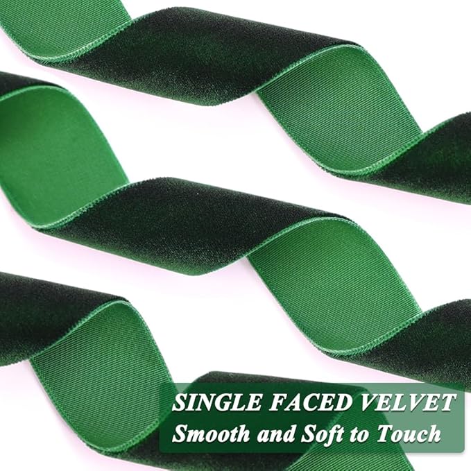 Dark Green Velvet Ribbon, 1 Inch x 20 Yards Single Faced Green Ribbon for Gift Wrapping, Bow Making, Christmas Tree Decorations, Wreath Making and DIY Crafts (10 Yards Each Roll)