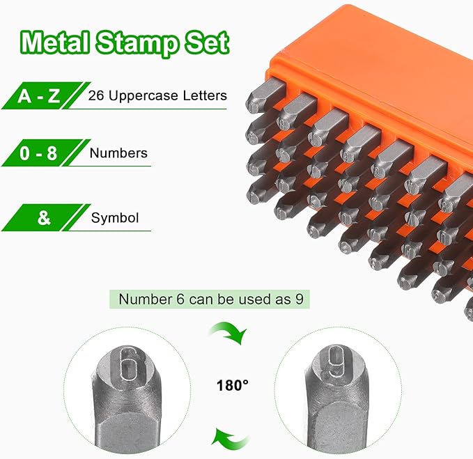 HARFINGTON 36pcs Metal Stamping Kit 5/32" (4mm) Steel Uppercase Letter and Number Punch Set (A-Z / 0-8 / "&" Symbol) Punch Press Tool with Case for Imprinting Metal Plastic Wood Leather