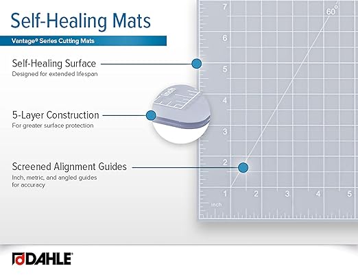 Dahle Vantage 10681 See-Through Premium Self-Healing Cutting Mat, 12"x18", 1/2" Grid, 5 Layers for Max Healing, Perfect for Crafts & Sewing, Clear