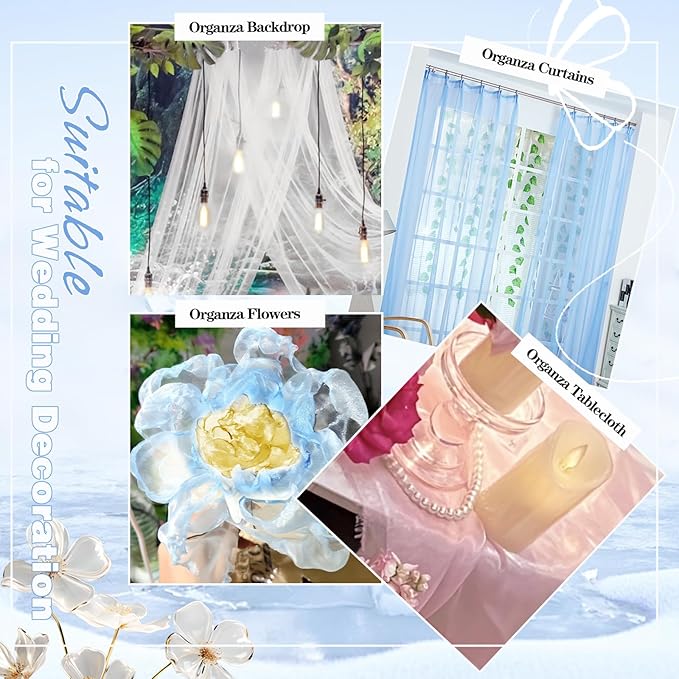 VACVELT Sheer Organza Fabric by The Yard, 60 Inch Wide Light Blue Organza Fabric Bolt Bridal Sheer Tulle Fabric, Silk Organza Fabric Roll for Wedding Party Decorations Backdrop Curtain (1 Yard)