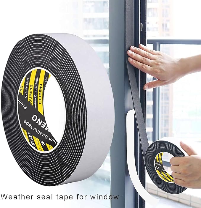 EVA Single-Sided Adhesive Black Foam Tape,2inx16.4FT Single-Sided Sealing Strip Foam Pad Sponge Tape Window Weatherproof, Self-Adhesive Insulation Sealing Tape (Black)