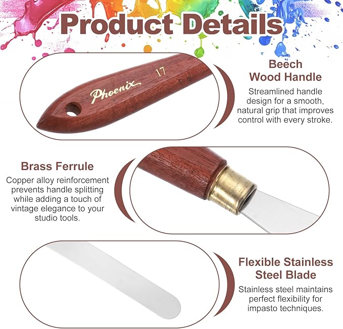 MECCANIXITY Pack of 1 Palette Knife No.17, 9.1" Long Palette Knives with Stainless Steel Flexible Spatula Pallet Knife and Wood Handle for Scraping, Mixing, Oil Acrylic Painting Canvas