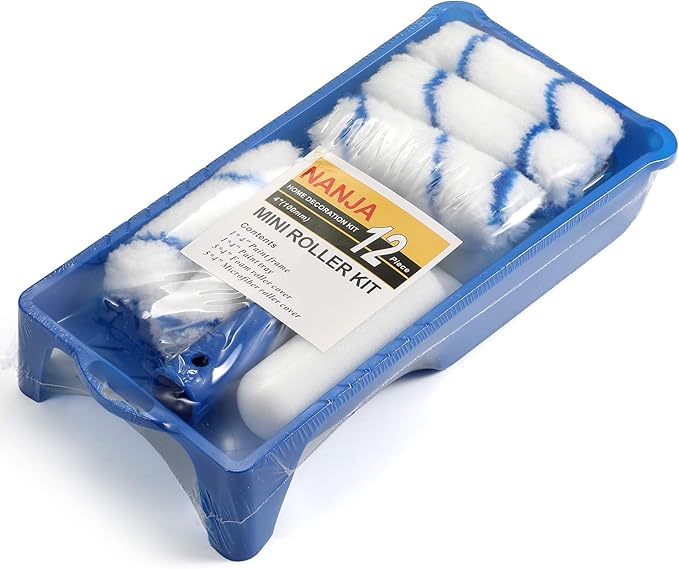 Paint Roller -Small Paint Tray Set with High-Density Foam Mini Roller Refills, Roller Frame, Paint Tray, 4" Microfiber Roller Covers, House Painting Roller Brush(12-Pack)