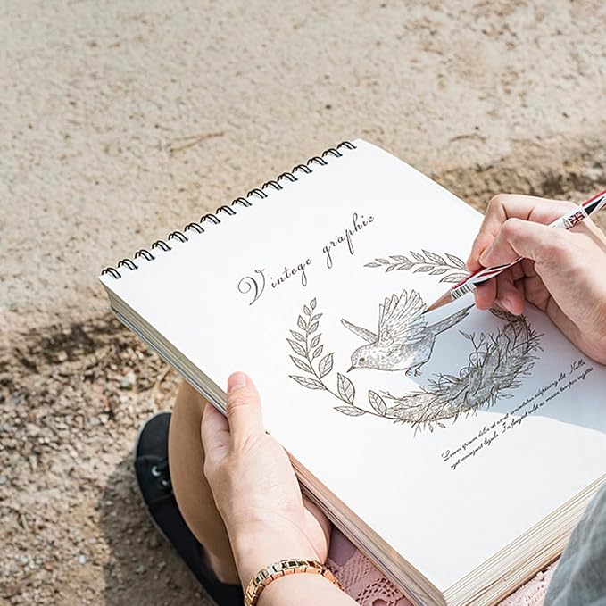 Deokke Sketchbook Top Spiral Bound Sketch Pad, 9 x 12 inch,100GSM Thick Paper,50 Sheets 100 Pages,Art Sketch Book Aesthetic Cute Drawing Writing Paper for Girls Women-Gray Bowknot