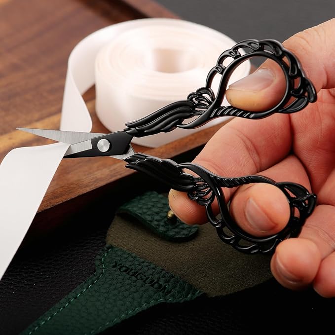 Sewing Embroidery Scissors with Case Sharp Tip Detail Scissor for Thread Yarn Cross Stitch Crafts Artwork Needlepoint Cutting Knitting Shears Black