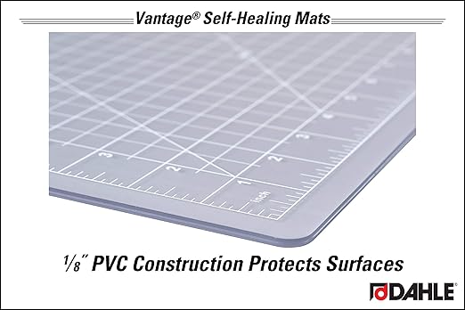 Dahle Vantage 10680 See-Through Premium Self-Healing Cutting Mat, 9"x12", 1/2" Grid, 5 Layers for Max Healing, Perfect for Crafts & Sewing, Clear