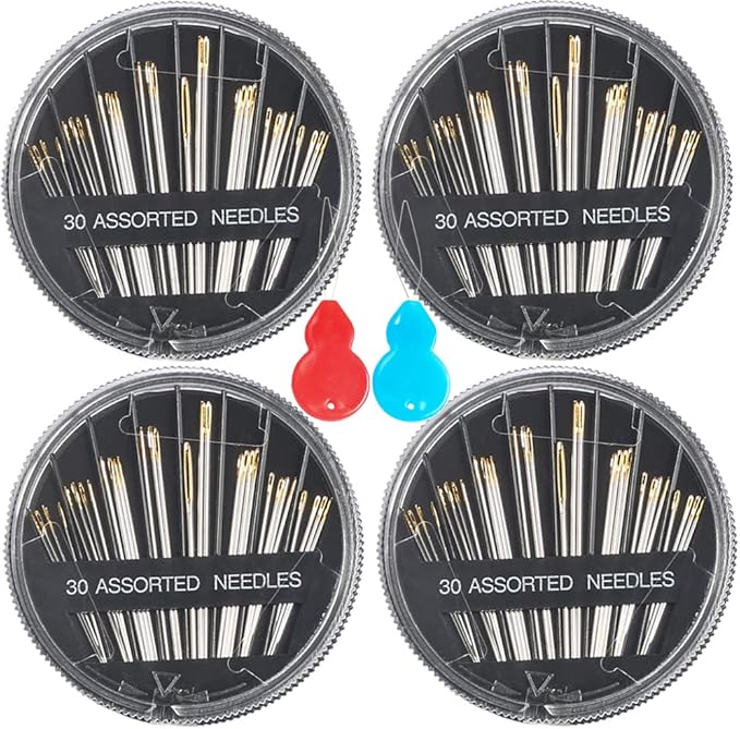 Eketirry Premium Hand Sewing Needles，4 Pack 30-Count Assorted Needles for Sewing Repair, 6 Different Sizes Sewing Needles with 2 Threaders (Black,4)