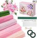 500 Pcs Pipe Cleaners Craft，5 Colors Pipe Cleaners Bulk,Chenille Stems Flowers Craft kit for DIY Handmade Bouquet Wrapping Party Decorations whit Ribbons，Stems,Tape，Stamens, Glue Sticks (Pink)