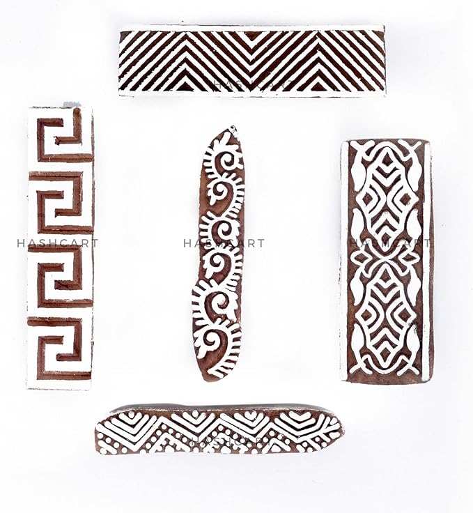 Wooden Block Stamp for Block Printing Stamp - Border Shape Wooden Printing Stamps for Clay Tattoo Fabric Pottery HASHCART® (Set of 5)