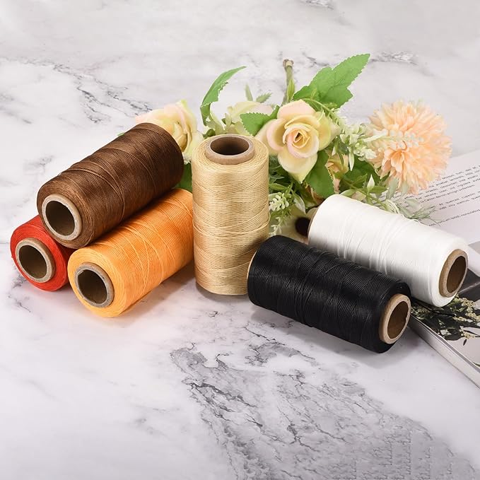 MECCANIXITY Waxed Thread,284 Yard 0.8mm 150D Flat Wax Thread Polyester Waxed String for Leather Sewing Hand Weaving Book Binding Home Decoration, Dark Brown