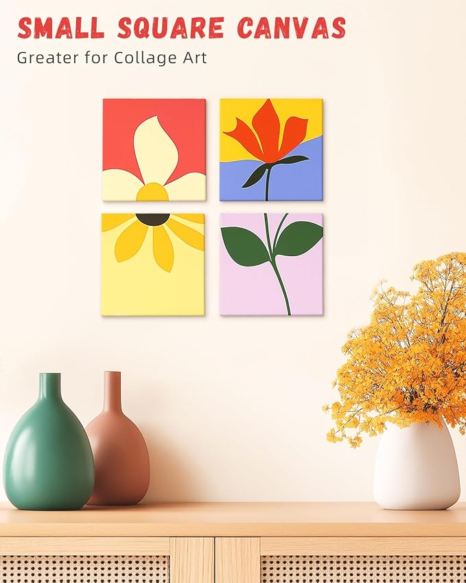 Simetufy 12 Pack 8x8 Inch Painting Canvas Panels Blank Square Canvas Boards for Painting, 8oz Gesso Primed Acid-Free 100% Cotton for Acrylics Paints