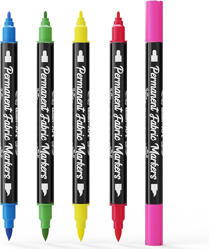 Fabric Markers Permanent for Clothes, Dual Tips Fabric Paint Pens No Bleed for Canvas, T-Shirts, Bags, and Textile - Quick Dry & Non-Toxic for Kids Adults, 5 Pack