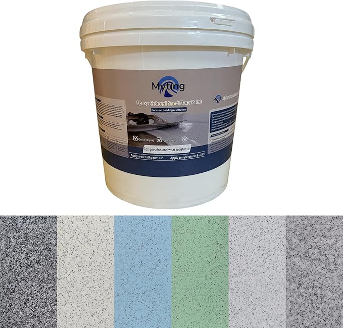 Epoxy Colored Sand Floor Paint, Epoxy Floor Paint High Gloss Marble Effect Coating for Indoor and Outdoor, Wear-resistant and non-slip Self-leveling Coating Yellow 105OZ(3KG)