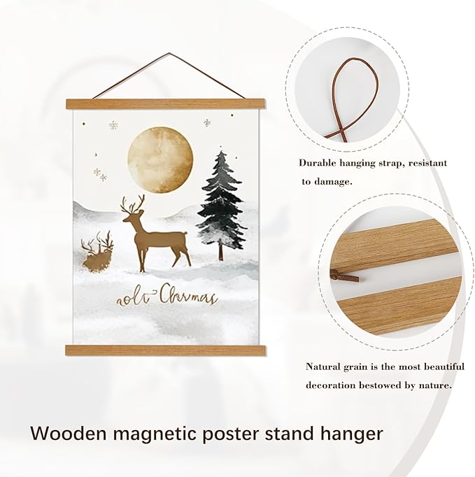 Artmag Magnetic Poster Hanger Frame, 8x10 8x12 8x24 Light Wood Wooden Magnet Canvas Artwork Print Poster Hangers Frames Hanging Kit (Teak Wood, 8")