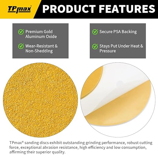 6-Inch 60-Grit Gold PSA Sanding Discs, 30 Pack – Pro-Grade Self-Adhesive Stickyback Sandpaper with Quick-Release Tabs for DA Sander, Coarse Automotive/Wood/Metal Sanding